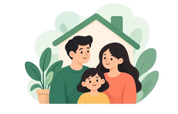 A family sitting together at home
